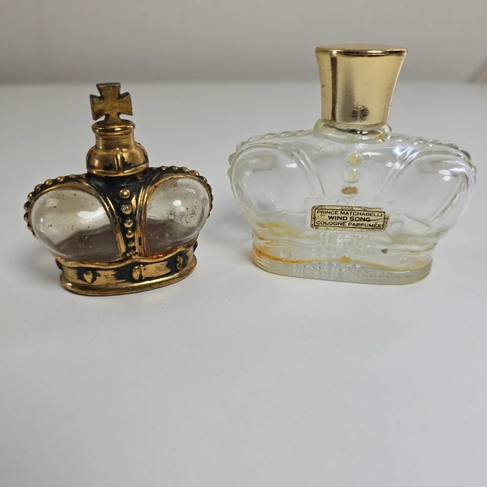Vintage Prince Matchabelli 1/4 Oz Gilded Crown Bottle Glass Stopper & Windsong
